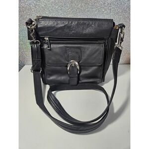 ROMA Leathers Concealed Carry Crossbody Bag, Black Pebbled Leather, No Key